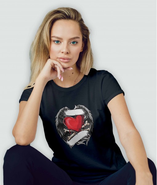 Дамска тениска с щампа Готика Heart And Crossbones